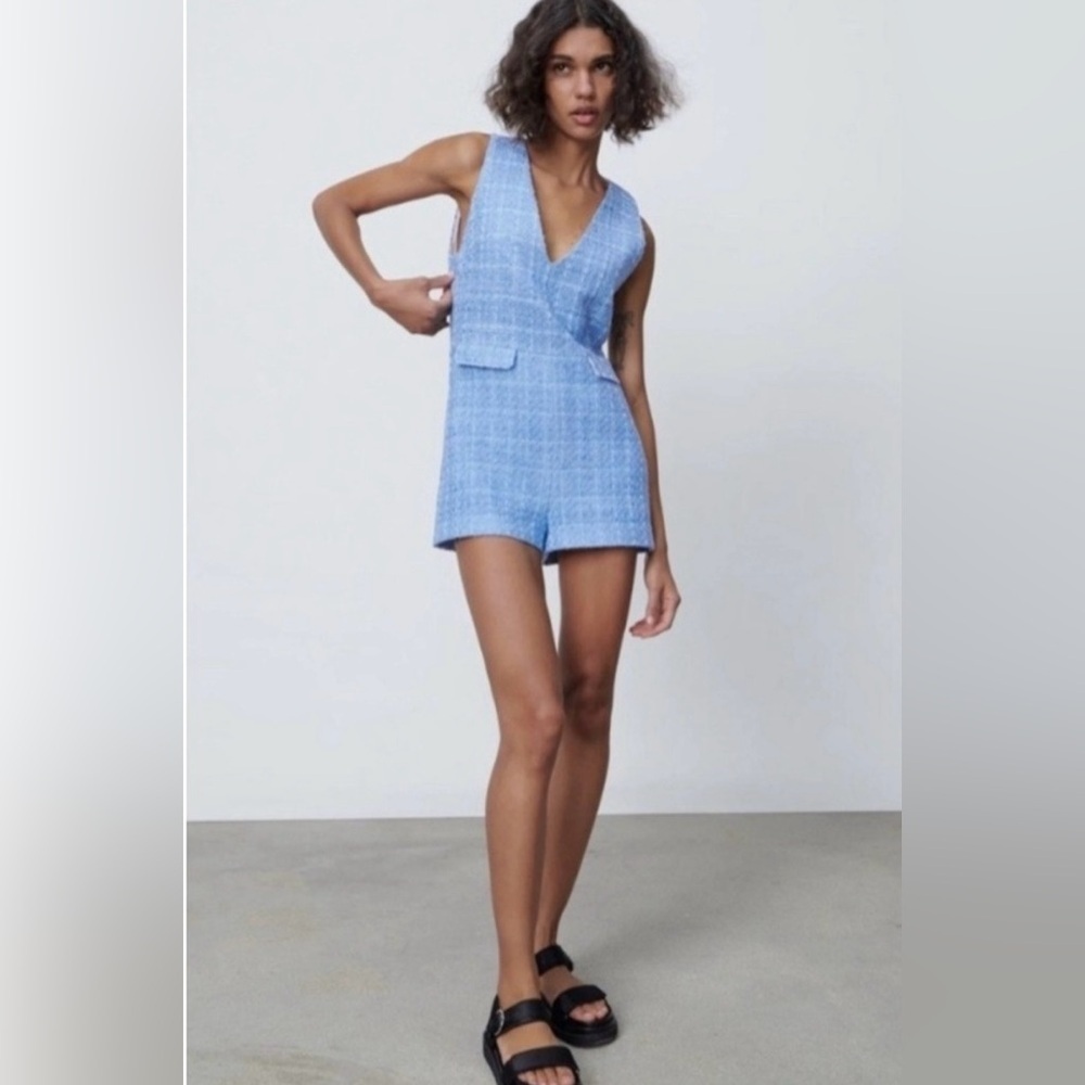 Zara Light Blue V-Neck Romper